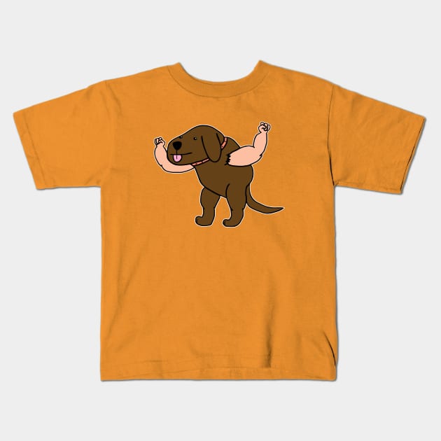 the muscle dog is here Kids T-Shirt by marbutt